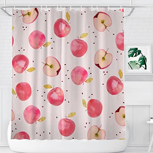 KOMIKU Apfel-Duschvorhang, Repeat Fun and Simple Cartoon Apple Juicy Delicious Food Art, Stoff Badezimmer Dekor Set mit Haken, Badezimmer Kunst Obst Duschvorhang, 182,9 cm B x 182,9 cm L