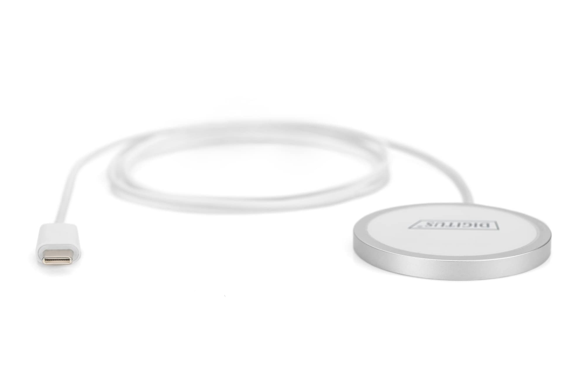 DIGITUS Pad di ricarica wireless per smartphone - potenza di uscita 15W - compatibile MagSafe - ricarica induttiva, ricarica wireless - cavo di collegamento USB-C da 1m - bianco