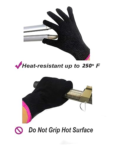 2 heat resistant glove for hair styling curling iron flat iron and curling wand black pink edge