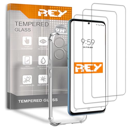 REY 3X Protector de Pantalla y Funda Anti-Shock para XIAOMI Poco F5 5G, Cristal Vidrio Templado y Silicona TPU de Alta Resistencia