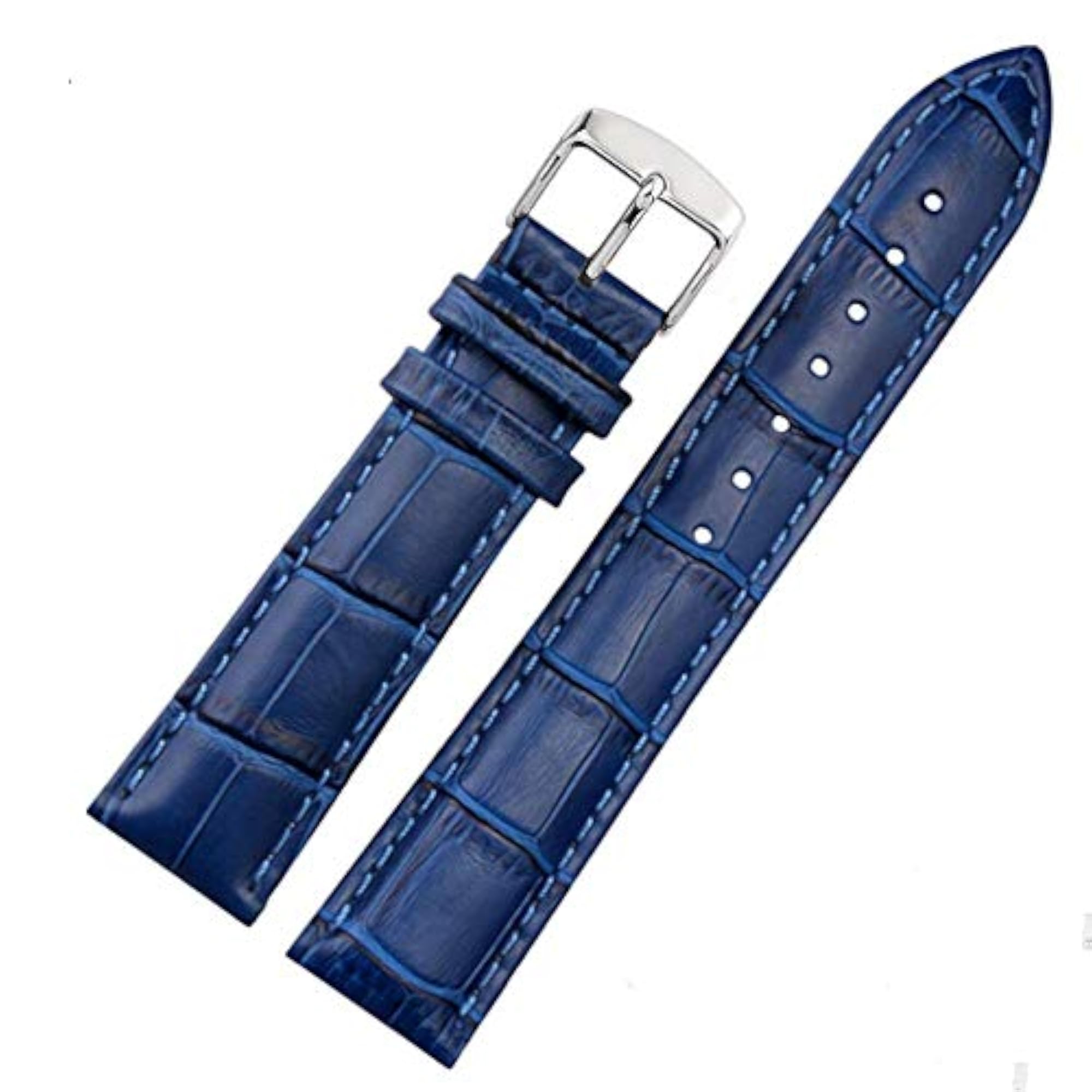 22mm Genuine Leather Watch Band Strap with Blue Pin Buckle