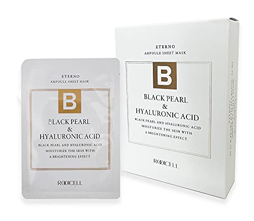 Premium Rooicell Marine Black Pearl& Hyaluronic Acid Ampoule Face Mask, Antioxidant, Mask for Aging Skin, Fine Lines Wrinkles, Sheet Mask, 10 masks, white