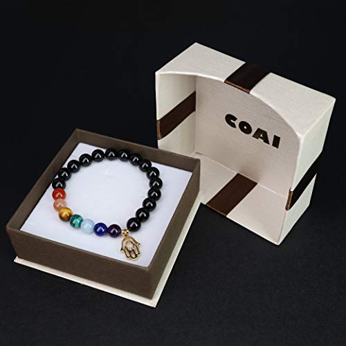 Coai Hamsa Hand 7 Chakra Black Tourmaline Bracelet S #TOP6