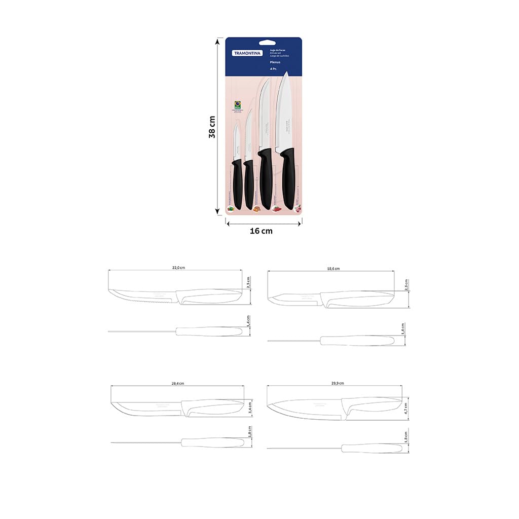 Tramontina Juego de Cuchillos Cocina Acero Inoxidable Plenus 4 Piezas