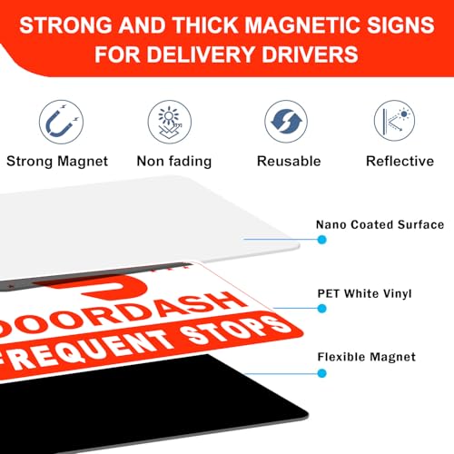 Image of 3 Pack Doordash Magnetic Sign for Car, Food Delivery Car Magnets, Reflective Door Dash Delivery Driver Sign Magnet for Vehicles, Heavy duty, Truck(White-Red 3 Pack)