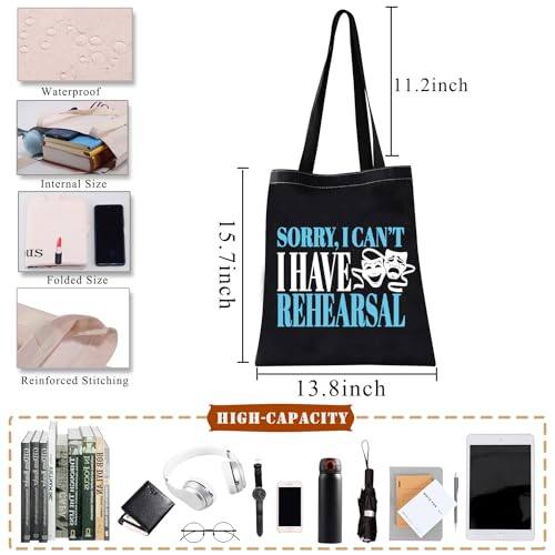 PLITI Theater Tote Bag Drama Actor Actress Gift Comedy Tragedy Mask Gift Sorry i Can't i Have Rehearsal Bag (I Have Rehearsal TGblU) - Image 2