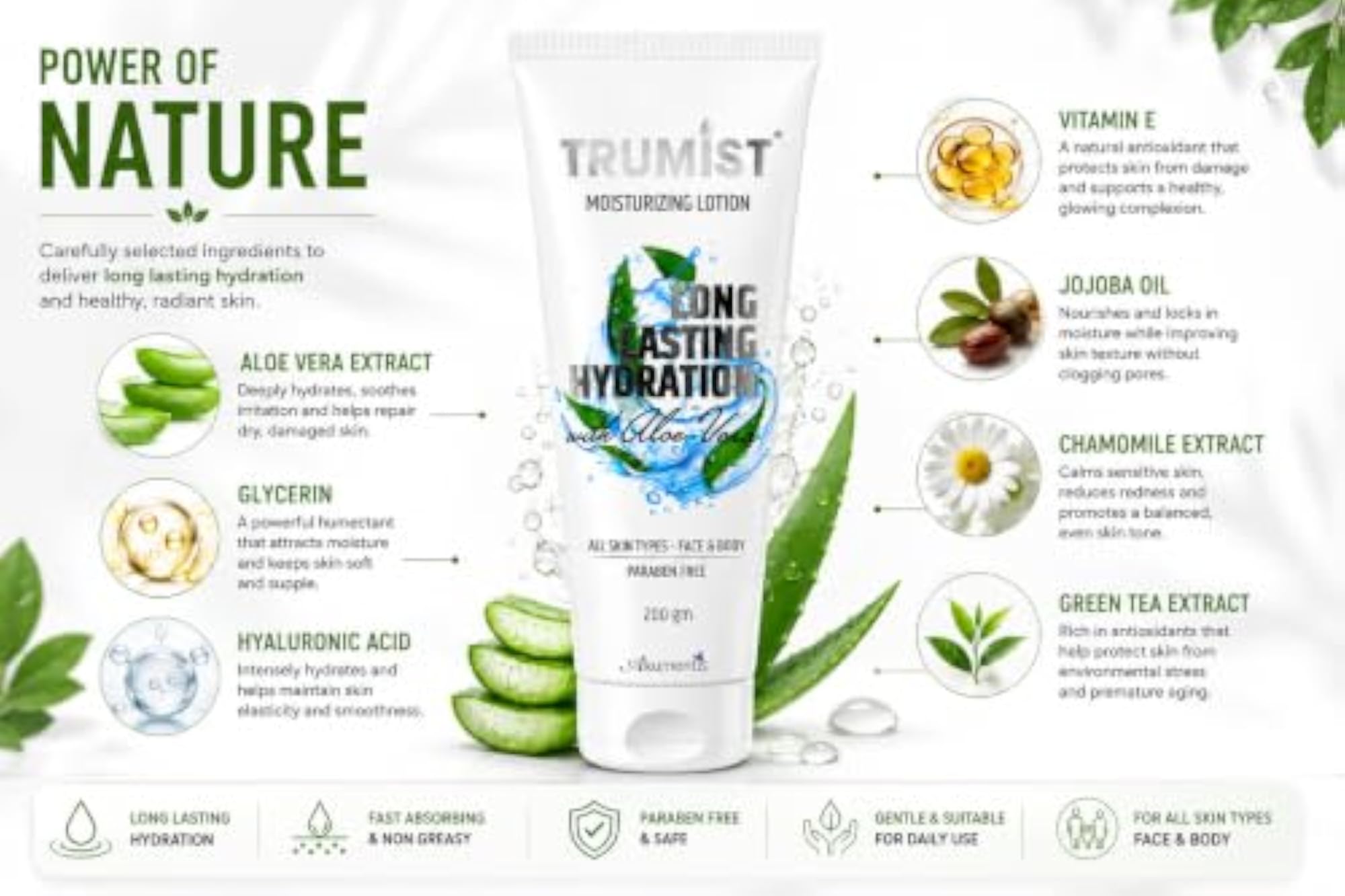 TRUMIST Moisturizing Lotion with Aloe Vera, 200 gm