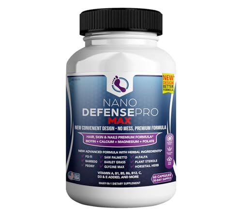 Nano Defense Pro Max Hair Skin and Nails Supplement, Biotin Calcium Magnesium Complex, 60 Capsules, 30-Day Supply (1)