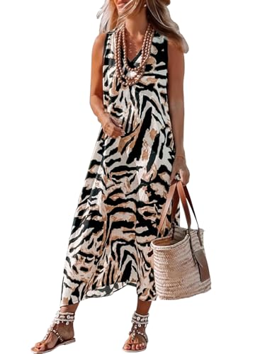 Image of miduo Womens Casual Summer V Neck Sleeveless Floral Printed Beach Split Maxi Dress Sundress