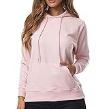 Smith & Solo Hoodie Damen – Kapuzenpullover Frauen Baumwolle Long, mit Kapuze Pullover Sweatshirt Rundhals, Slim Fit Freizeit Sport Langarmshirt, Hoodies Training - Pulli Streetwear (L, Rosa)