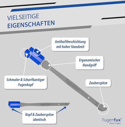 KLASSIK (PLUS) FUGENFUX® 5er Set – Fugenglätter | Fugenabzieher mit Revolutionärer Zauber-Spitze für Extrem Enge Stellen | 5 optimierte Spezial-Fugenköpfe | Made in Germany | Für sämtliche Dichtstoffe