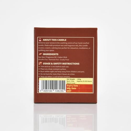 Image of Soy Wax Scented Candles, 100g Each, Pack of 1, 50-60 Hours Burn Time (Sandalwood &Cinnamon)