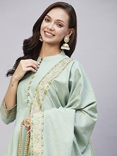Image of ANNI DESIGNER Women Cotton Blend Solid Kurta With Pant & Dupatta