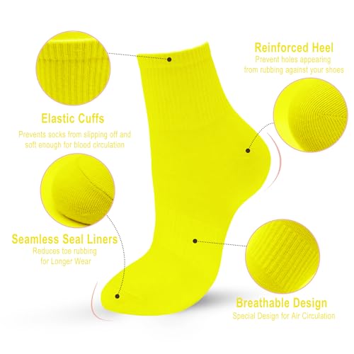 Unisex Colorful Thin Cotton Socks Quarter Length Breathable Crew Socks (4- Pair) Men 8.5-11 Women 9-124