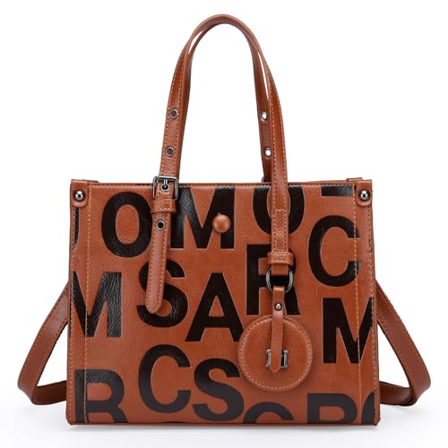 Travistar Handbags Purses for Women - Letter Embossed Crossbody Satchel Bag Leather Top-handle Handbag Shoulder Tote Purse