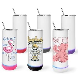 AGH 6 Pack Music Speaker Tumbler with Straw and Lid, 20oz Sublimation Skinny Stainless Steel Double Wall Tumbler, Speaker Tumbler Cup with Detachable LED Light, Suitable for DIY Gifts (Multicolor)
