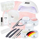 ND24 NailDesign – Gelnägel Starter Set Basic French mit LED Haftgel, Aufbaugel, Frenchgel, Versiegelungsgel, LED-Lampe & Zubehör – Komplettset für Anfänger geeignet – LED Gele Made in Germany & vegan