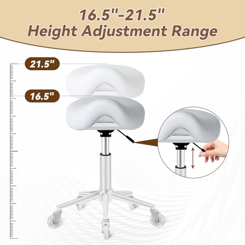 Image of Saddle Stool Heavy Duty 400lbs - Ergonomic Thick Saddle Seat Cushion, Easy Height Adjustable, Healthy Posture No Pain, Smooth Rolling No Creaky Noises, Rolling Saddle Stool Chair with Wheels (White2)