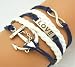 JOVANA Antique Silver Karma Infinity Bracelet Love Nautical Anchor Blue Rope Knit Weave