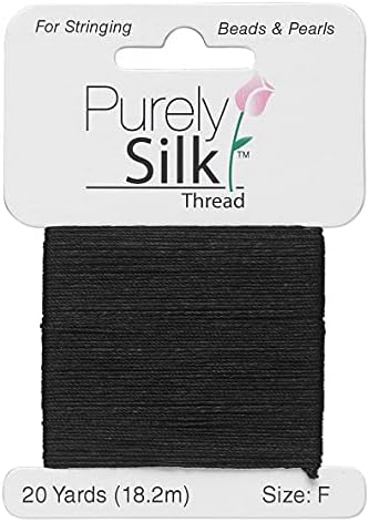 Purely Silk Simply Silk Beading Thread Cord Size F Black 0.014 Inch 0.35mm 20 Yards Card for Stringing Weaving Knotting Kumihimo