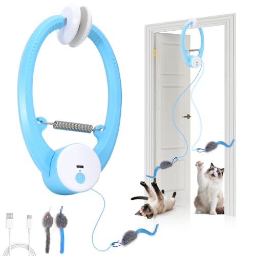 COSOWO Automatic Interactive Cat Toys for Indoor Cats Electric Fluttering Butterfly Feather Wand Hanging Toy Kitten & Adult Cat Enrichment Stimulation Toys for Bored Cats USB Rechargeable, Blue