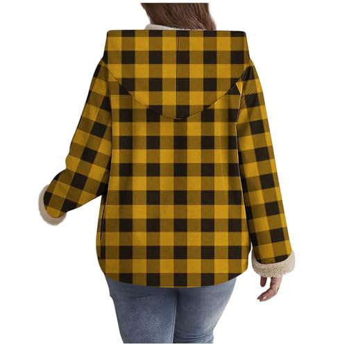 Women Flannel Hoodie Fleece Lined Plaid Jackets Casual Long Sleeve Sherpa Shacket Full Zip Jacket Warm Fuzzy Coat2