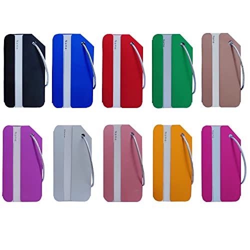 10 Pcs Metal Luggage Tags for Suitcases,Aluminum Alloy Luggage Suitcase Baggage Handbag Tags with ID Label Card and Steel Loop,Luggage Identifier Labels Set