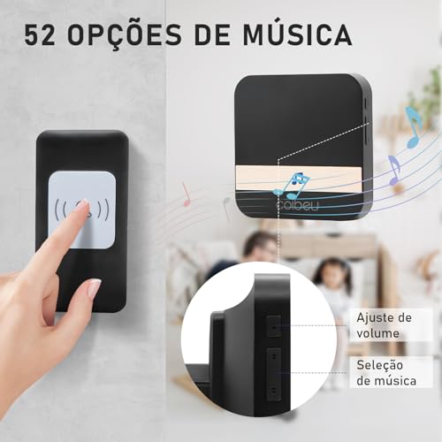 Campainha Sem Fio Inteligente, Campainha Musical, Preto
