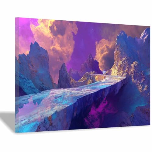 Affiche montagne colorée violette pour créer une ambiance moderne en salle de jeux