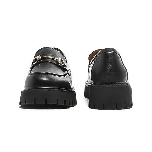 Image of Chunky Loafers Women Platform Loafers for Women Chunky Heel Lug Sole Loafers for Women Slip ons Round Toe