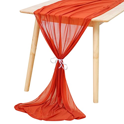 Fixwal Terracotta Chiffon Table Runner, 120 Inches Elegant Sheer Wedding Table Runner, Vintage Table Decorations For Bridal Shower, Baby Shower, Birthday Party #TOP7