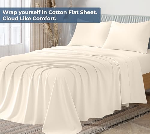 Image of Royale Linens 100% Organic Cotton Full Flat Sheet Only - Super Soft - Percale Top Sheets - Full Flat Sheet Sold Separately - Breathable, Cool & Crisp White Sheets Only (81 inch x 96 inch, Cream)
