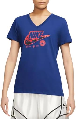 Nike Women's NBA Dri-Fit T-Shirt (US, Alpha, Small, Regular, Regular, Philadelphia 76ers - Blue)
