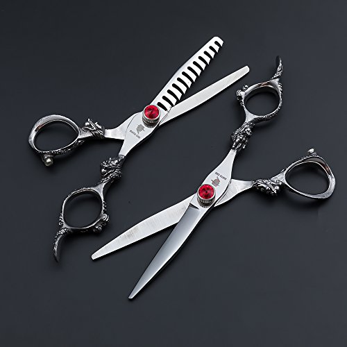 SMITH CHU Professional Hair Cutting Scissors Set - Razor Sharp Japanese 440C Stainless Steel-Hairdressing Thinning/Chunker/Texturizing Shears for Barber/Hairdresser - 6 inch with Dragon Handle