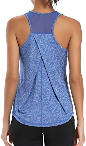 Aeuui Womens Workout Tops for Women Racerback Tank Tops Mesh Yoga Shirts Athletic Running Tank Tops Sleeveless Gym Clothes Bright Blue