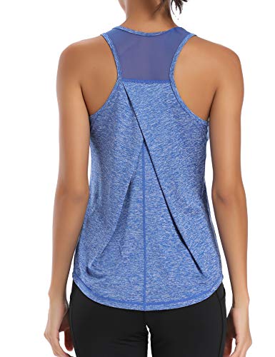 Aeuui Workout Tops for Women Racerback Mesh Yoga Shirts Athletic Running Tank Tops Sleeveless Gym Clothes Bright Blue by Aeuui - Image 2