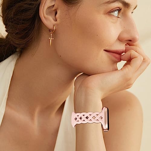 Image of Slim Silicone Bands Compatible with Apple Watch Band 40mm 38mm 41mm 44mm 45mm 46mm 49mm 42mm Women Floral Breathable Braided Lace Thin Sport Strap Replacement Wristbands iWatch SE Series 11 10 9 8 7 6 5 4 3 ultra 2