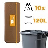 BEGRIS® Worki na Śmieci mocne 120l Rolka 10 szt wytrzymałe na Odpady segregacyjne Materiał Ldpe w Rulonie do Pracy, Domu, Garażu Torby neutralizujące zapach brązowe