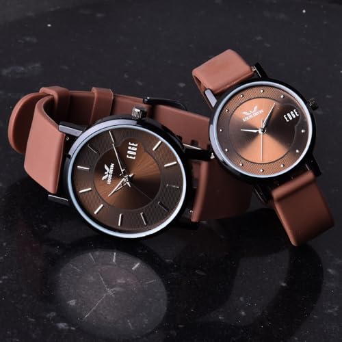 Image of LOUIS DEVIN Silicone Strap Analog Wrist Watch for Men and Women (Green /Brown /Blue /Black) | Set of 2 Wrist Watches | Couple Watches | LDCM-BK092-ST
