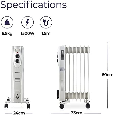 Emperial Oil Filled Radiator, 7 Fin - Portable Electric Heater - 3 Heat Settings 1500W, Adjustable Temperature/Thermostat, Safety Cut-Off