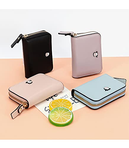 Image of Girls Cute Cow Credit Card Holder Zipper Wallet with 9 Card Slots & 2 Cash Pockets Coin Purse for Teen Women (PINK)