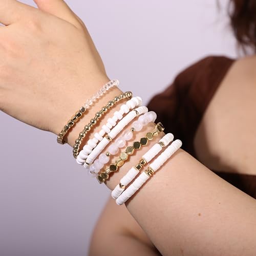 Sither Heishi Clay Bead Bracelets Pack for Women Boho Friendship Stretch Bracelets Set Stackable Gold Beaded Bracelets Jewelry for Gift3