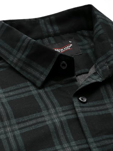 Image of Majestic Man Comfort Slim Fit Cotton Blend Checked Casual Shirt