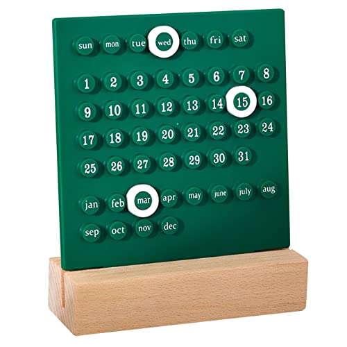 Ring a Date Calendar, Wooden Desk Calendar Perpetual Planner Calendar with Wooden Stand for Desk Office Home Room (Green)