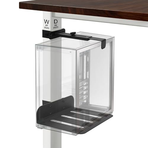 Benut No-Drill Under Desk PC Mount, Adjustable CPU Holder for Standing Desk, Compatible Only with 80mm × 50mm Desk Legs, Supports up to 50 lbs, Includes Non-Slip Pads