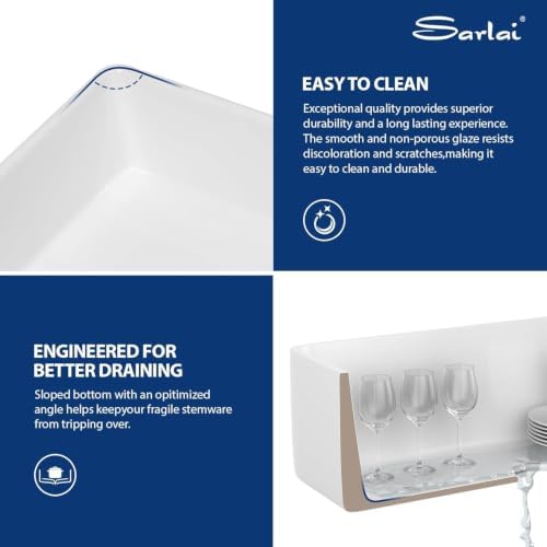 Sarlai 30 Inch Undermount or Drop In Fireclay Kitchen Sink White 30"x18" - 4