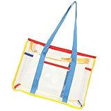 Baluue Bolsa Grande de Playa de Malla Transparente Cremallera Azul, Bolso de Mano para Uso en Piscina y Exterior, para Estudiantes en Verano