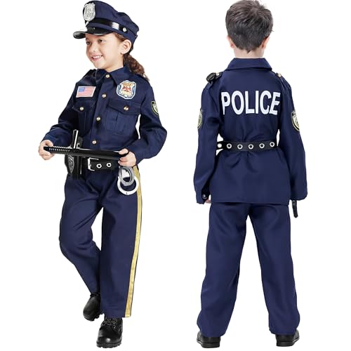 Joycover Police Officer Costume for Kids - Deluxe Police Costume for Kids with Accessories, Kids Halloween Costumes for Boys Girls, Cop Outfit Role Play Kit for Halloween Career Day-M - Thumbnail 4