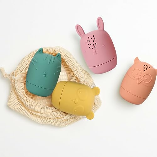 Image of Bumble Bear Mold Free Silicone Bath Toys, Baby Bath Toys 6-12 Months, Toddlers 1-3, Non Toxic Infant Bathtub Toy, Water Toys, Pool Toy, Dishwasher Safe (Coral with Mesh Bag)