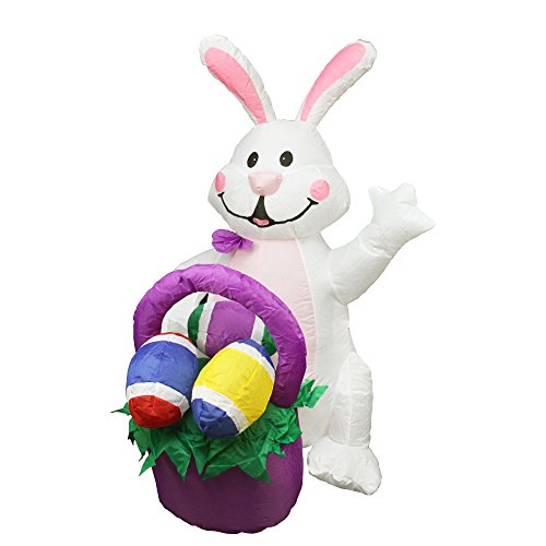 4' Inflatable Lighted Easter Bunny With Basket Outdoor Decoration #TOP11